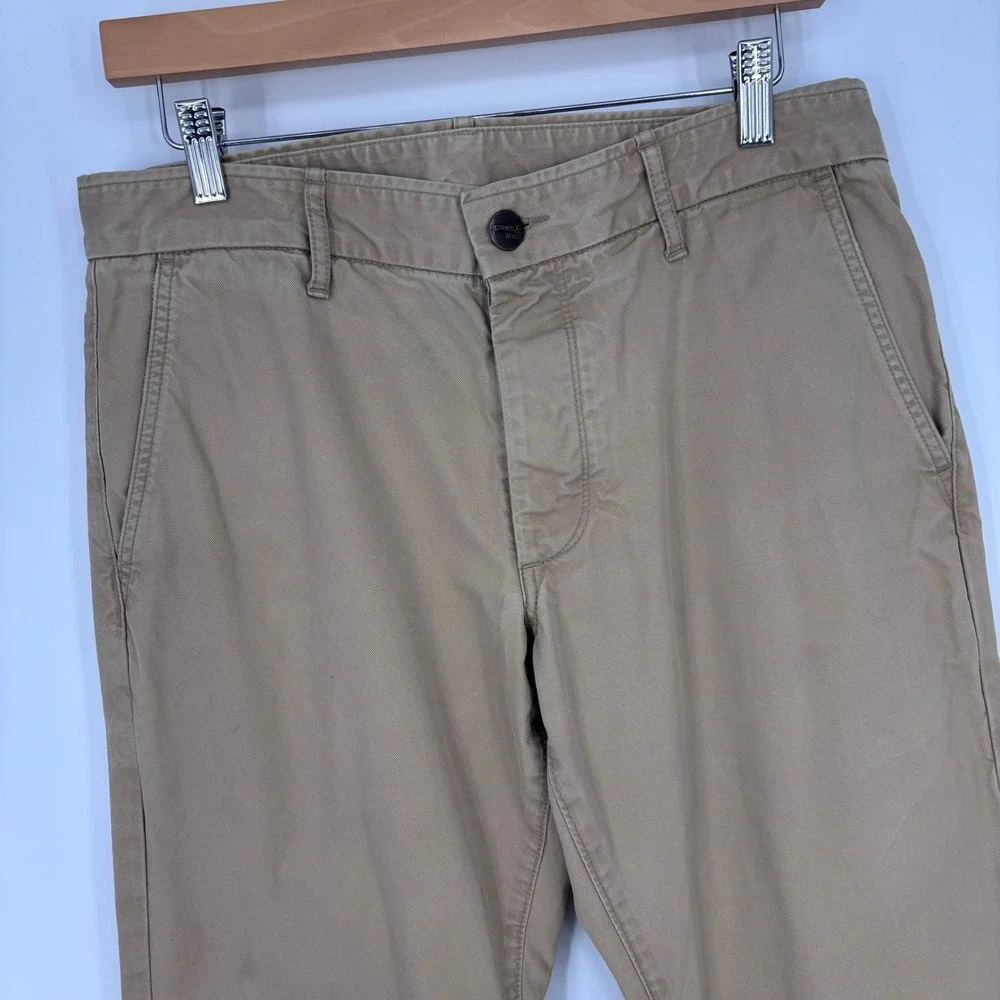 Grown & Sewn The Independent Slim Chino Pants Men 32x33 Khaki Tan USA *TINY FLAW